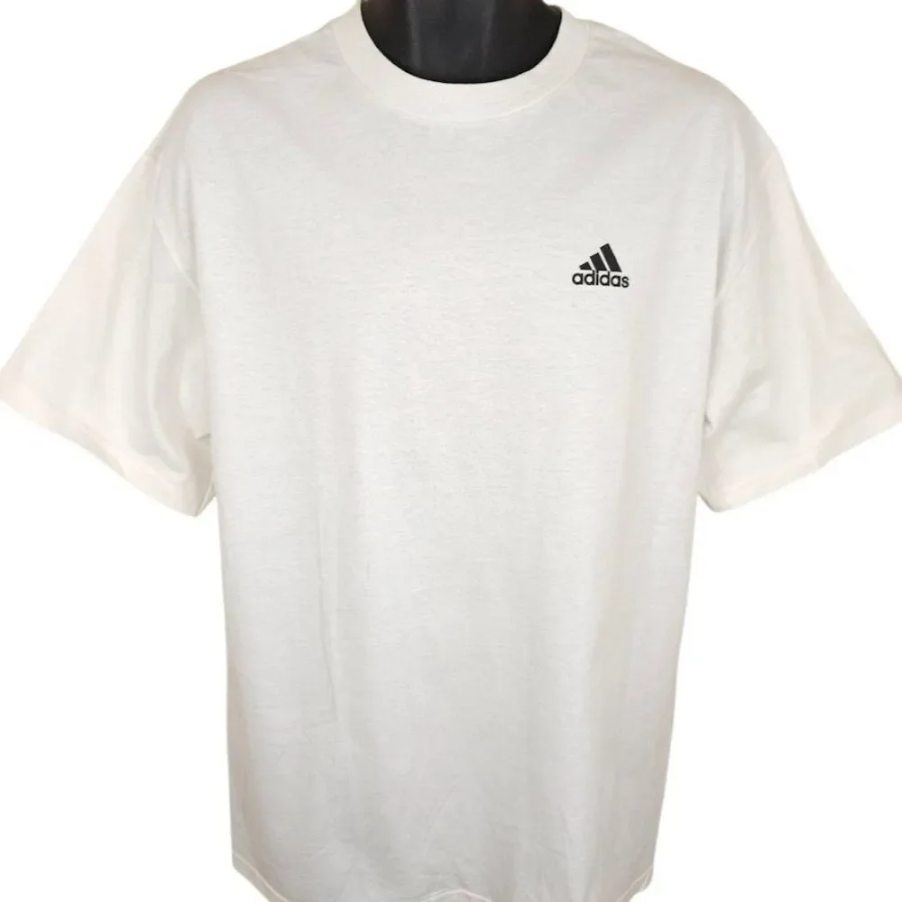 Vintage Adidas T Shirt Mens Size Medium White Y2K OVERSIZED Fit Streetwear